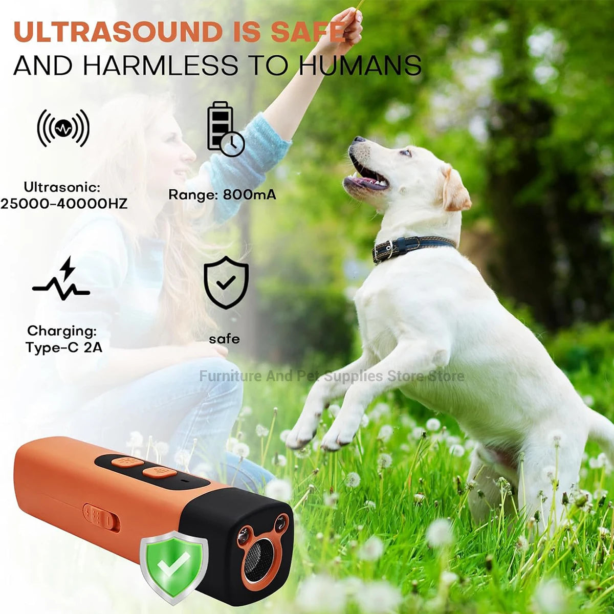 New Pet Dog Repeller Ultrasonic Dog Training Device Rechargeable Anti Dog Bark Stop-Barking Deterrent Device With LED Flashlight