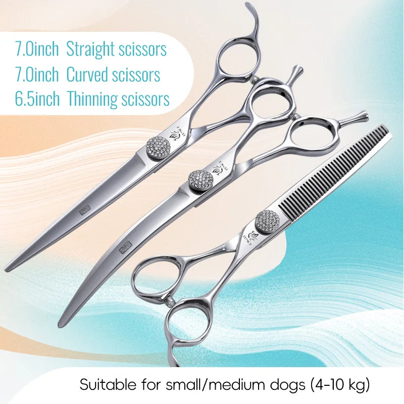 Fenice 6.5/7.0 inch High-end JP440C Alloy Steel Diamond Screw Grooming for Dogs Scissors Shears Kit for Dog Groomers