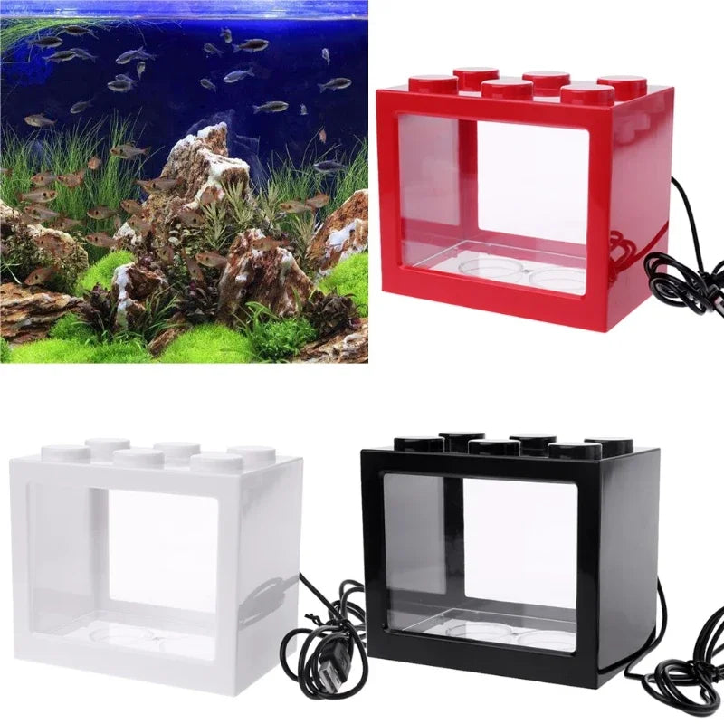 USB Illuminated Small Fish Tank Small Landscape Seaweed Ball Box Mini Aquarium Fish Tank with LED Lamp Light
