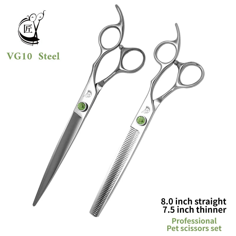 Crane 8 Inch Professional Pet Scissors Set Dog Grooming Scissor VG10 Steel Kit High-end Straight Curved Chunker Thinning Shears