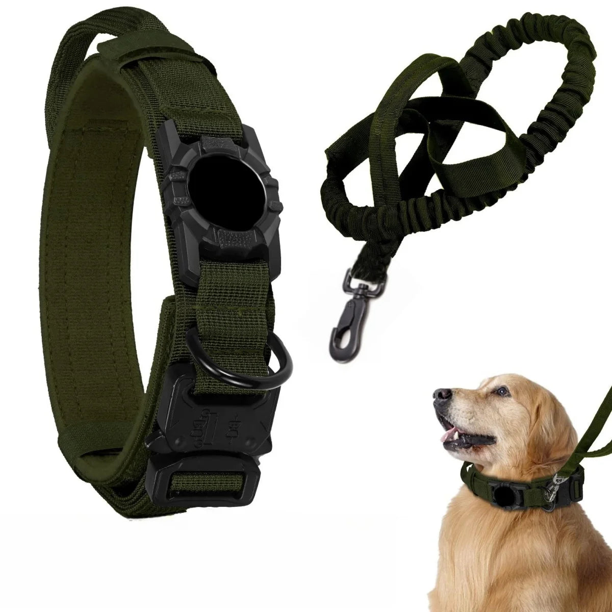 AirTag Tactical Dog Collar, with AirTag Holder and Handle Military Dog Metal Buckle Adjustable GPS Collar for Medium Large Dogs