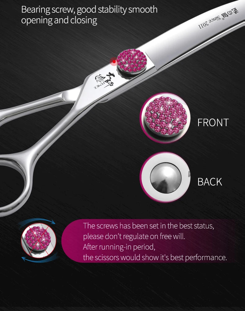 Fenice Pink Diamond Screw Pet Super Curved Scissors 45° 6.5/7.5inch Pet Dog Grooming Scissors Trimming Shear For Pet Beauticians