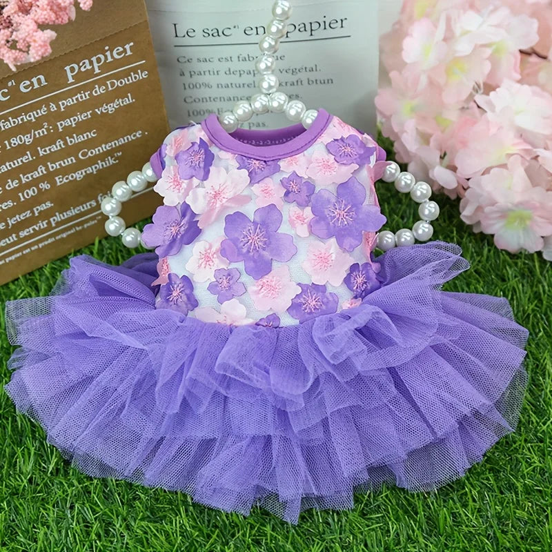 Floral Princess Dog Dress, Flower Puppy Apparel For Mini To Medium Dogs, Breathable And Soft, Perfect For Outings