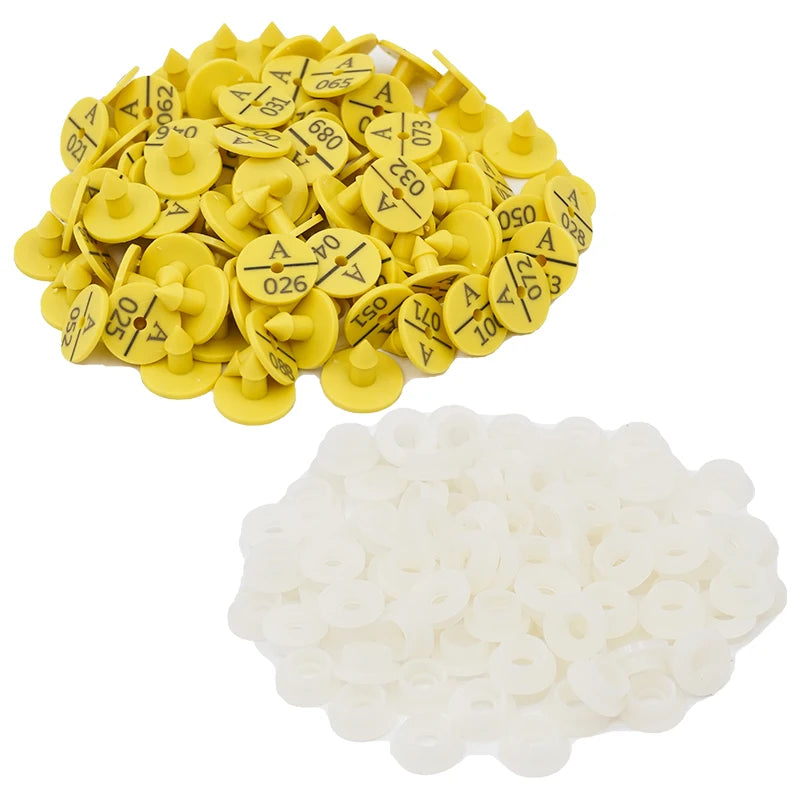 100Pcs Rabbit Ear Tag with The Word Ear Laser Typing Copper Head Earrings with 001-100 Words Farm Animal Identification Card