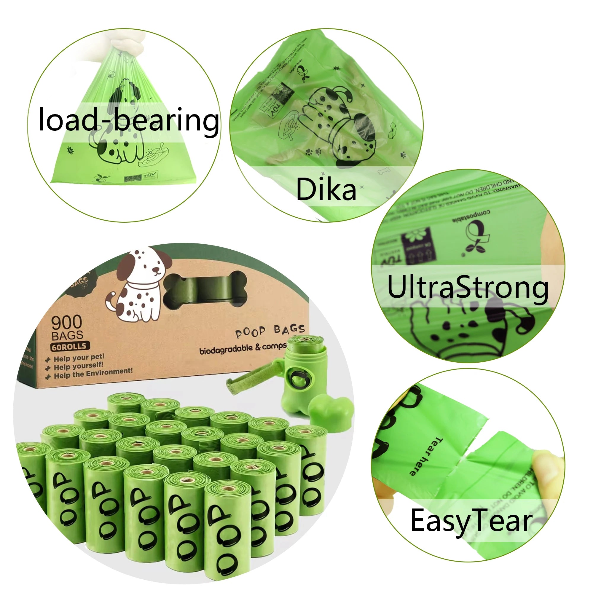 Certified Compostable Dog Poop Bags Biodegradable Poop Bags for Dog Leakproof Plant Based Extra Thick Eco-Friendly Pet Waste bag