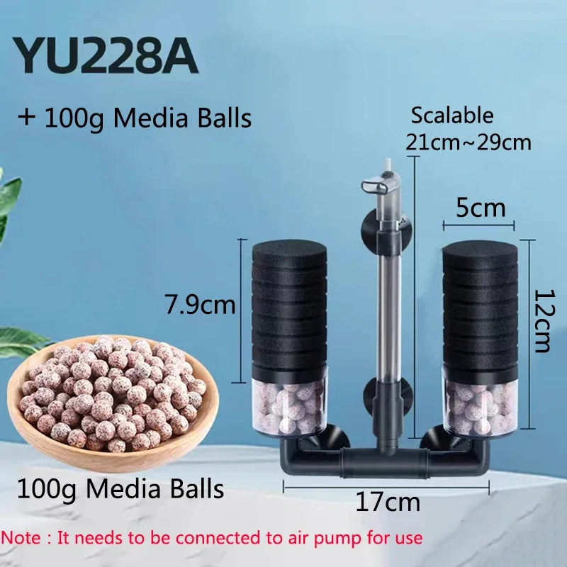 Black Aquarium Filter With Pump For Fish Tank Air Pump Skimmer Biochemical Sponge Filter Aquarium Bio Filters Filtro Aquario