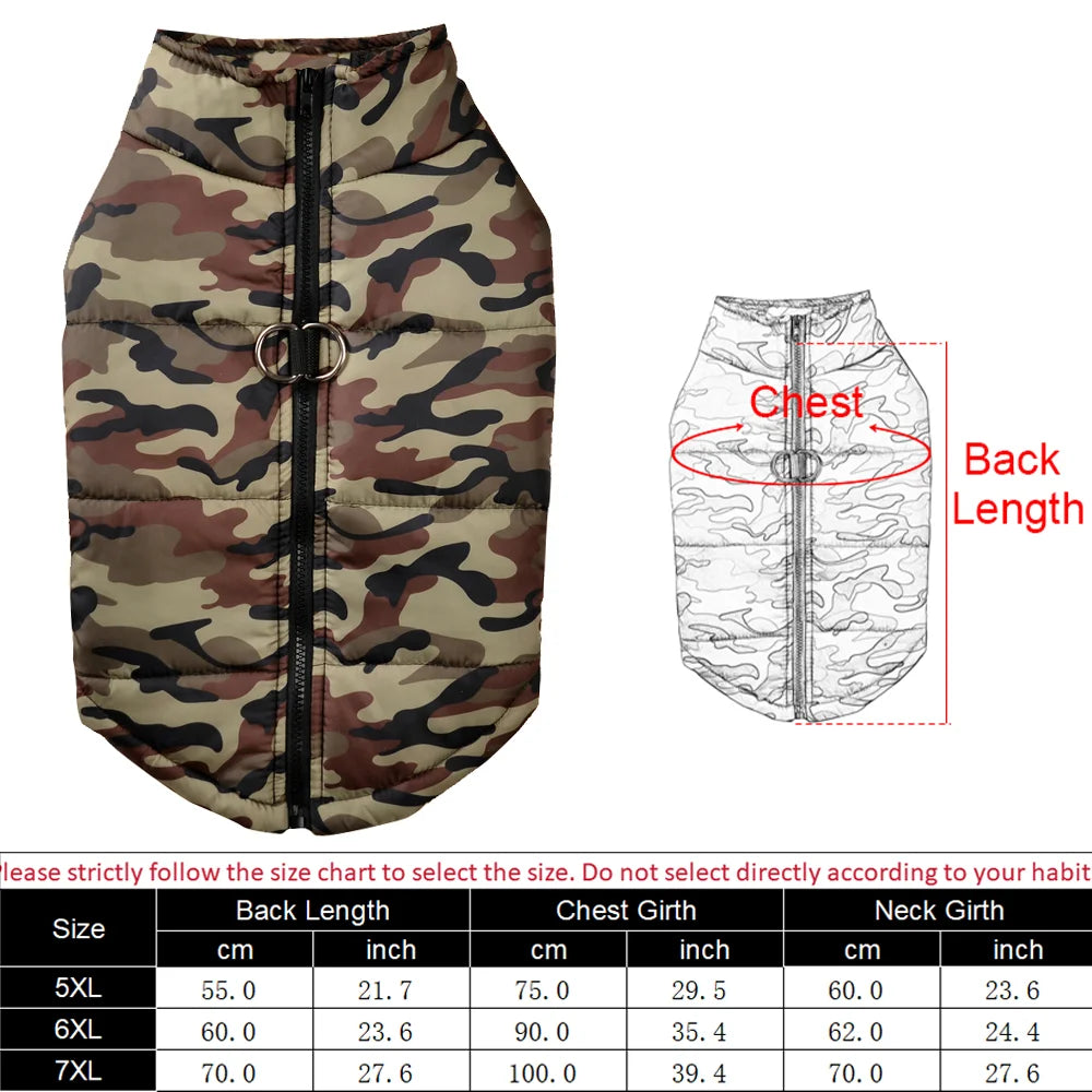 Winter Dog Clothes Coat Waterproof Puppy Cat Jacket For Large Dogs Camouflage Print Warm Windproof Pet Labrodor Apparel Costume