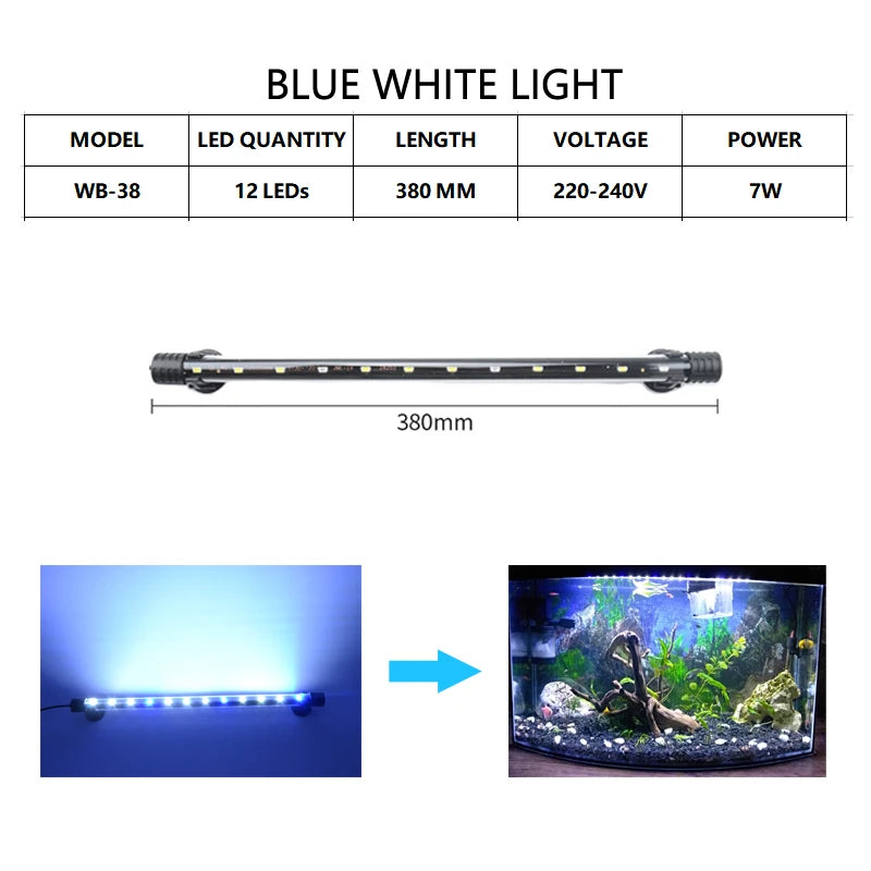Aquarium Light LED Waterproof Fish Tank Light Underwater Fish Lamp Aquariums Decor Lighting Plant Lamp 18-58CM 220-240V 5730chip
