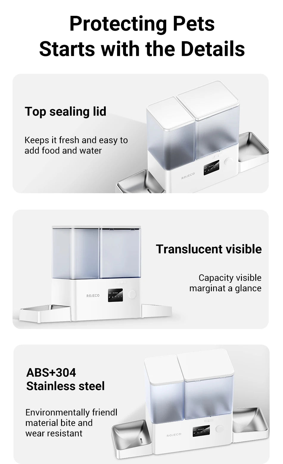 ROJECO 8.5L Automatic Pet Feeder Water Fountain WIFI APP Remote Control Smart Dog 5L Food Dispenser 3.5L Gravity Water Drinker ﻿