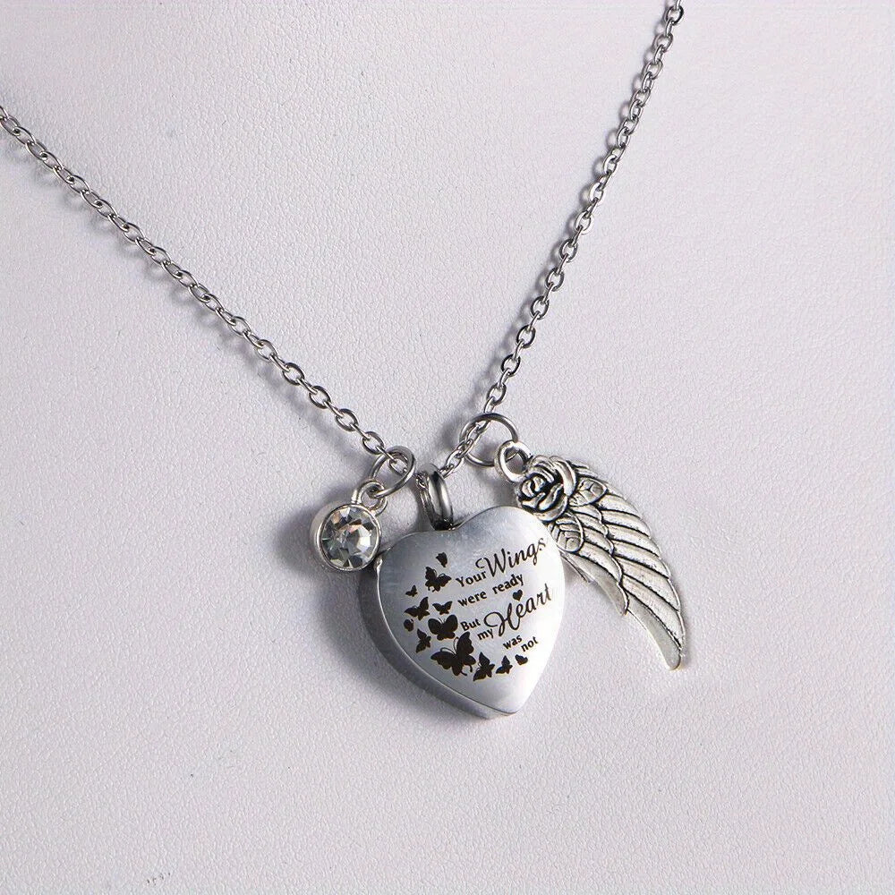 Angel Heart Wings Ashes Keepsake Cremation Memorial Urn Necklace For Gift