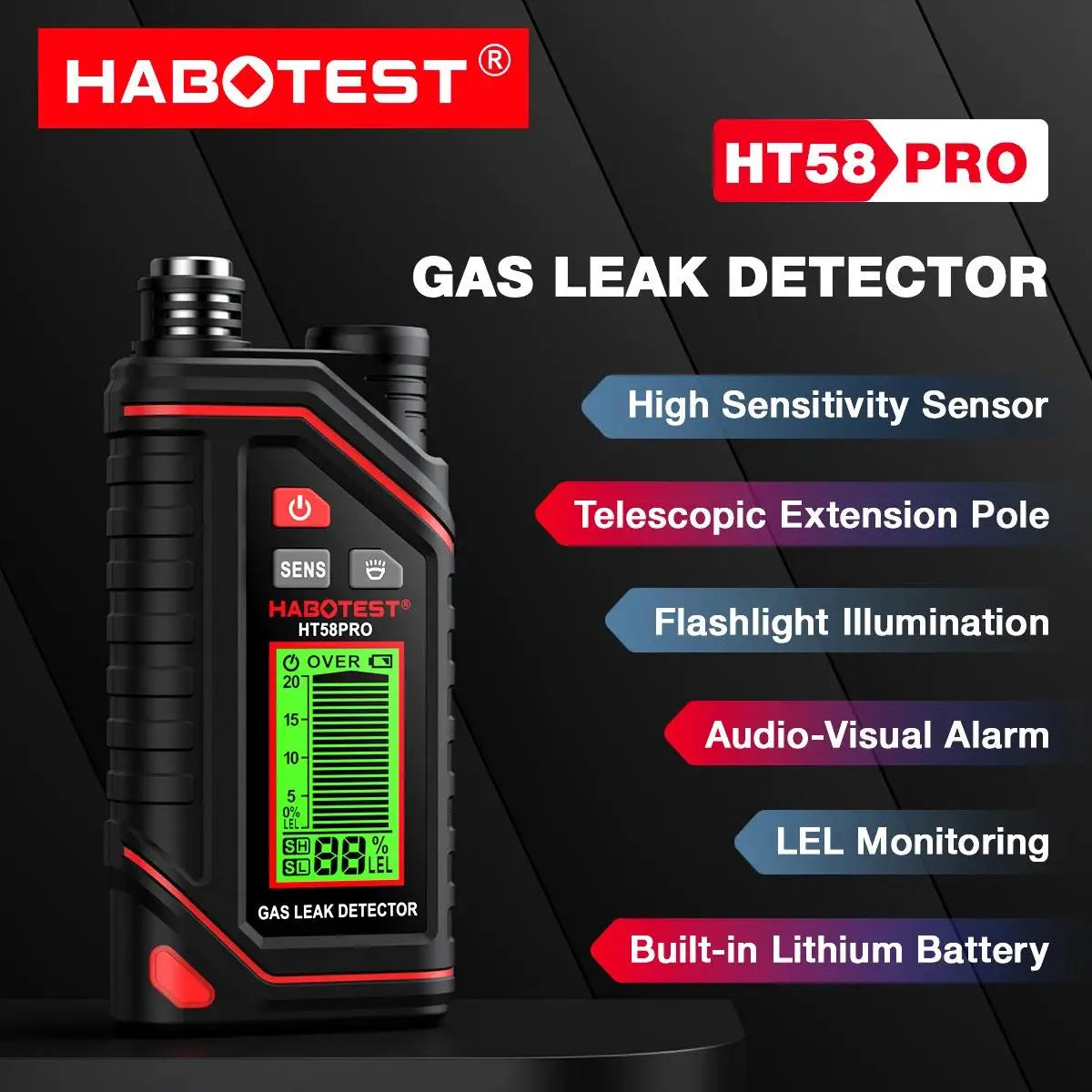 HABOTEST HT58PRO Gas Leak Detector Gas High precision gas sensor sensitive sensor portable combustible Gas Detector