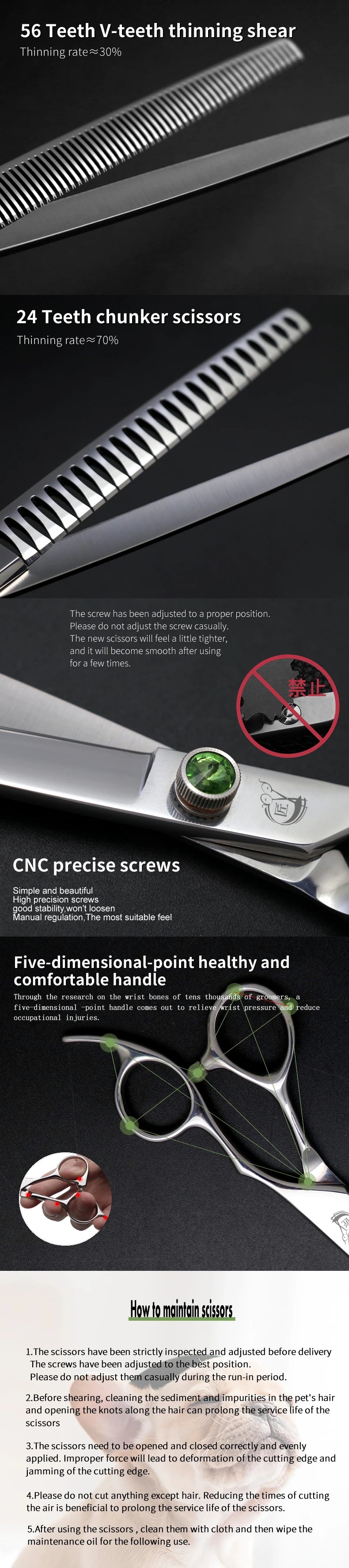 Crane 8 Inch Professional Pet Scissors Set Dog Grooming Scissor VG10 Steel Kit High-end Straight Curved Chunker Thinning Shears