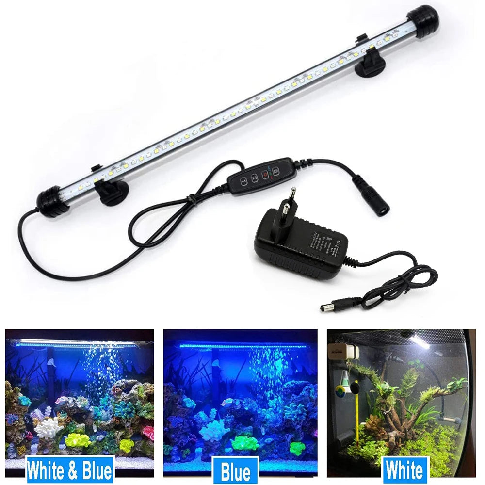 18-48CM LED Aquarium Lights Waterproof Fish Tank Light Dimmable Submersible Lamp with Timer Auto On/Off Underwater Decor 3 Modes