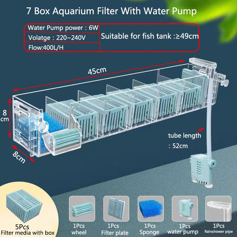 New Fish Tank Waterfall Filter Box Wall Mounted Built-in Silent Circulating Water Purifier For Aquarium Tank Box With Water Pump
