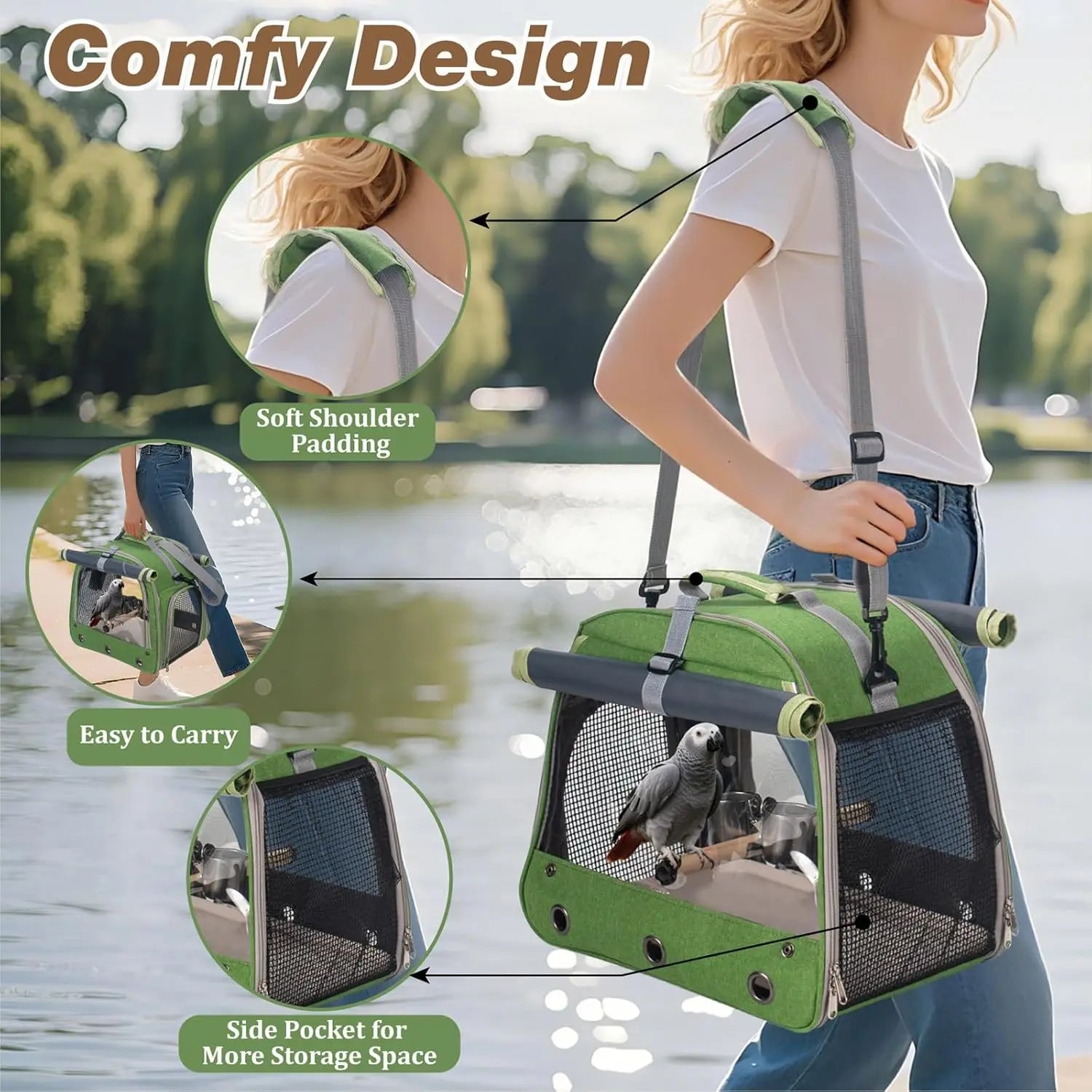 Bird Cage Parrot Carrier with Perch for Parakeet Lovebird African Gray Cockatiel Caique Conure Quaker Hiking Pet Travel Bag
