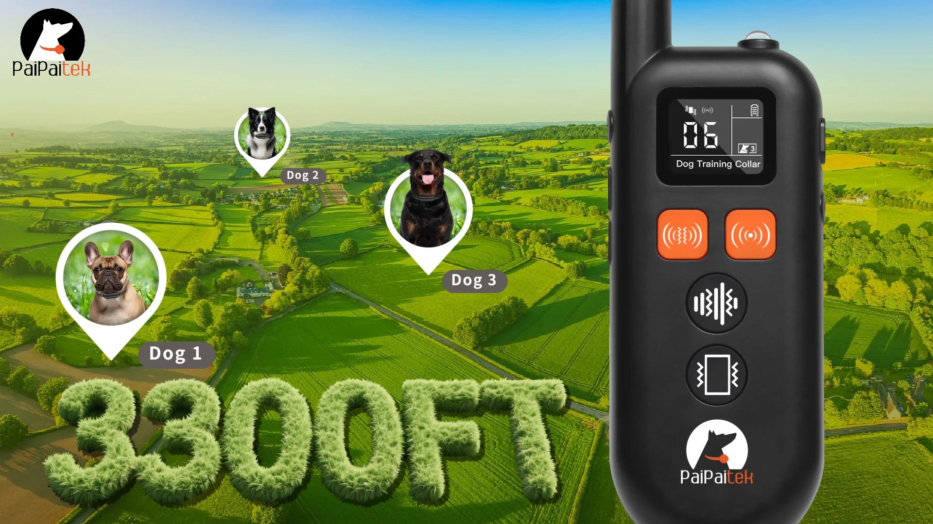 No Shock Dog Training Collar with Remote 3300ft , Rechargeable E-Collar with Ultrasonic / Vibration /Beep No Prongs For All Dogs