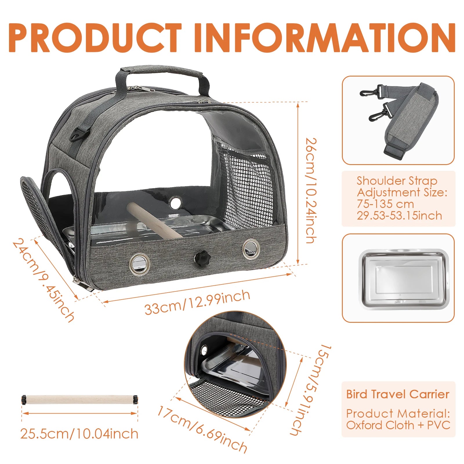 Portable Bird Travel Bag Oxford Cloth Bird Carrier Parrot Travel Cage with Tray and Clear Window Travel Bird Raising Supplies