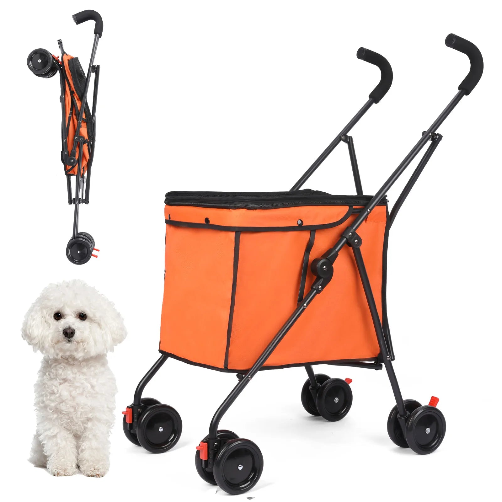 Wedyvko Shopping Trolley 33lbs 4 Wheels Dog Stroller Rotate Pink Pet Puppy StrollerTravel Hand Cart Folding einkaufswagen