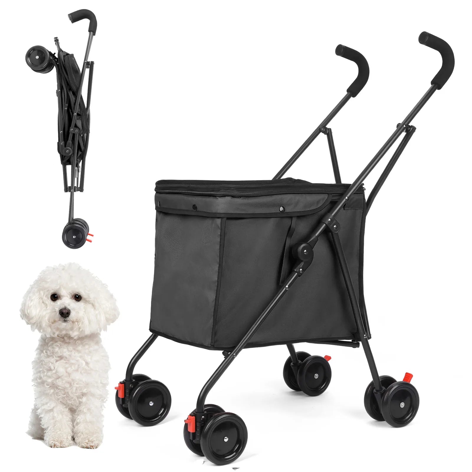 Wedyvko Shopping Trolley 33lbs 4 Wheels Dog Stroller Rotate Pink Pet Puppy StrollerTravel Hand Cart Folding einkaufswagen