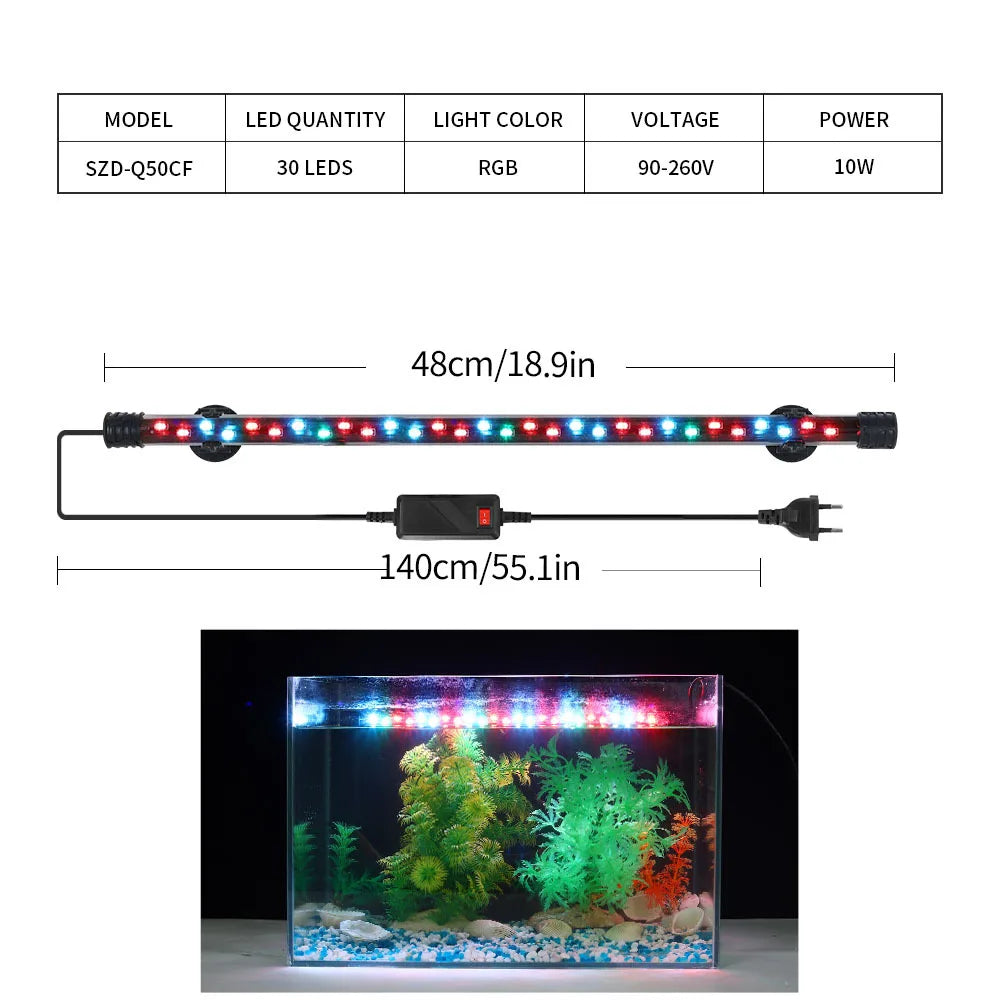 90-260V Aquarium Light LED Waterproof Fish Tank Clip Light Underwater Decor Lighting Submersible Lamp Plant Grow Lamp 18-58 CM