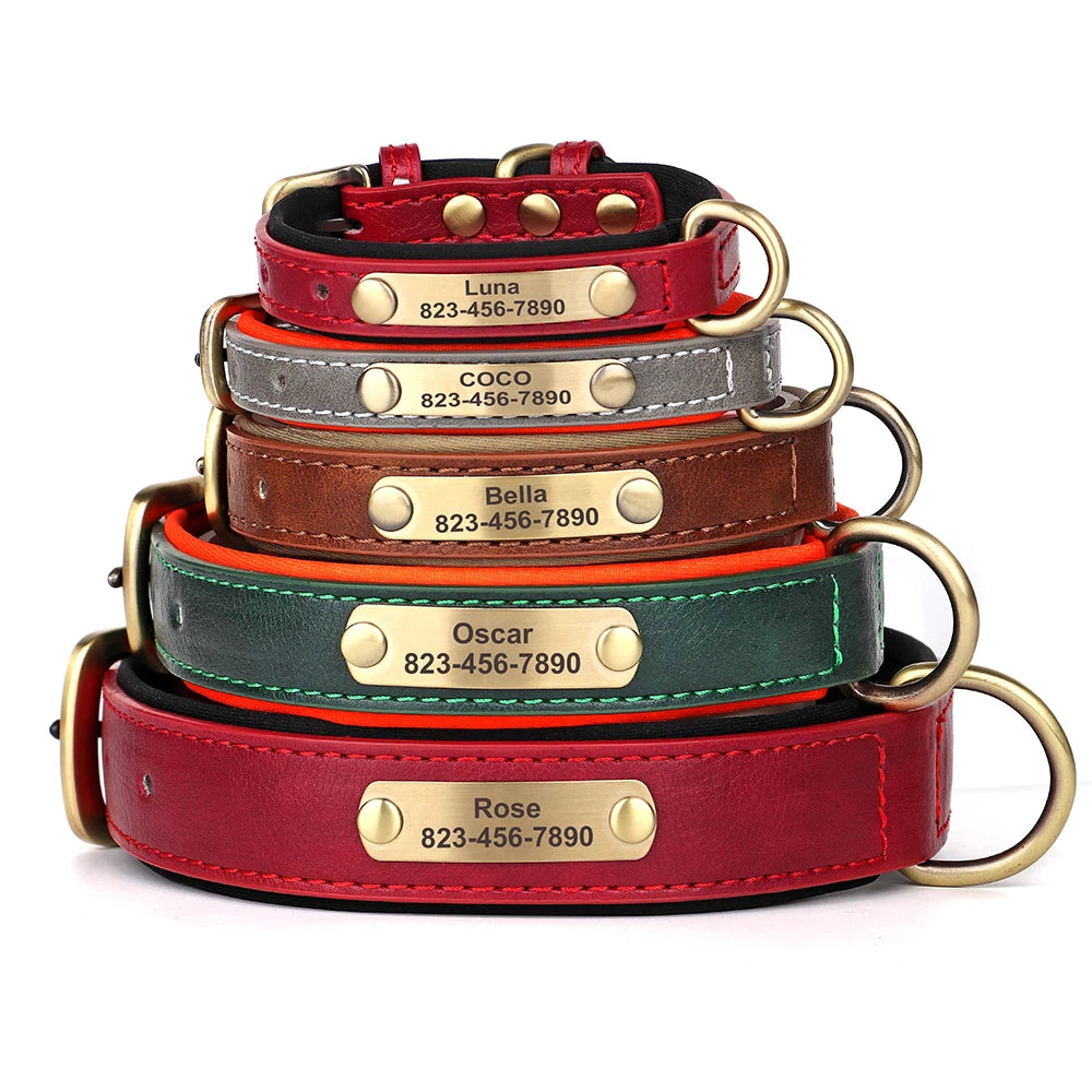 Personalized Dog Collar PU Leather Dog ID Collars Free Engraved Nameplate Adjustable For Small Medium Large Dogs Pitbull