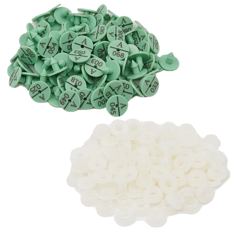 100Pcs Rabbit Ear Tag with The Word Ear Laser Typing Copper Head Earrings with 001-100 Words Farm Animal Identification Card