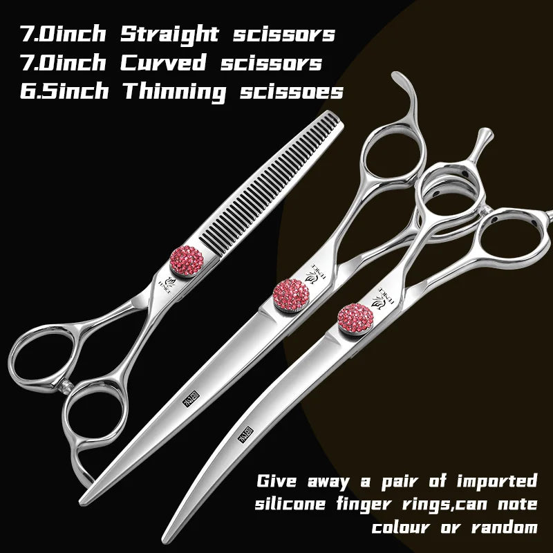 Fenice 6.5/7.0 inch High-end JP440C Alloy Steel Diamond Screw Grooming for Dogs Scissors Shears Kit for Dog Groomers