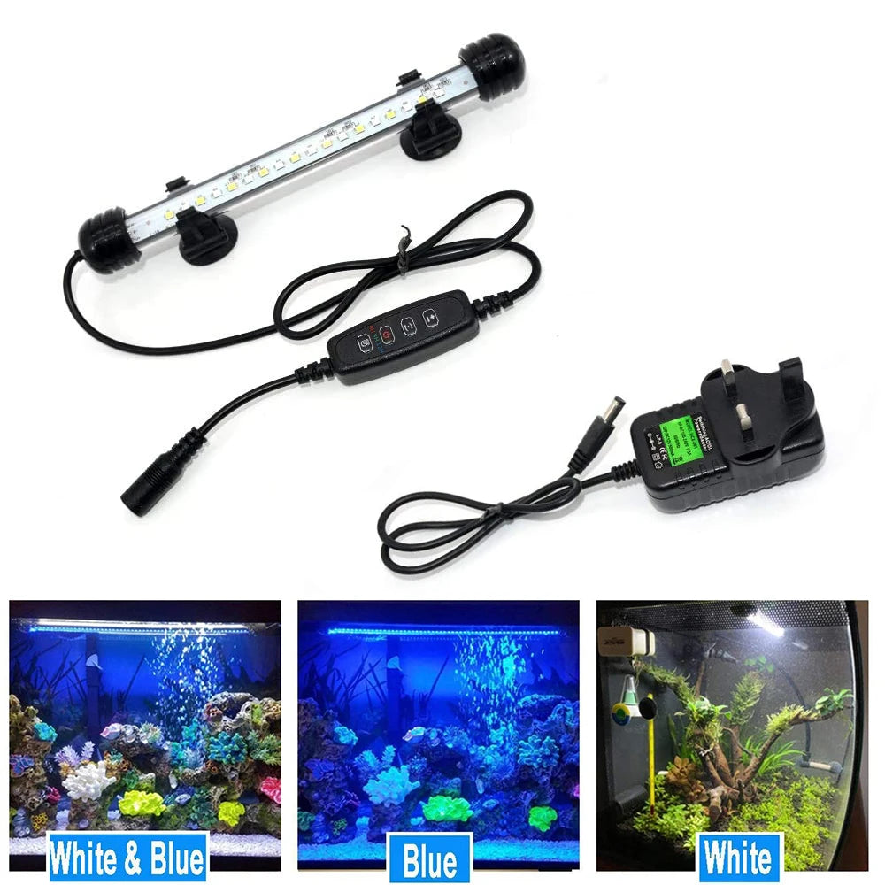 18-48CM LED Aquarium Lights Waterproof Fish Tank Light Dimmable Submersible Lamp with Timer Auto On/Off Underwater Decor 3 Modes