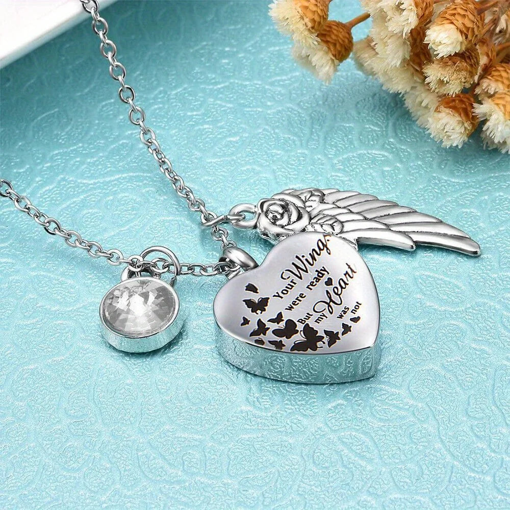 Angel Heart Wings Ashes Keepsake Cremation Memorial Urn Necklace For Gift
