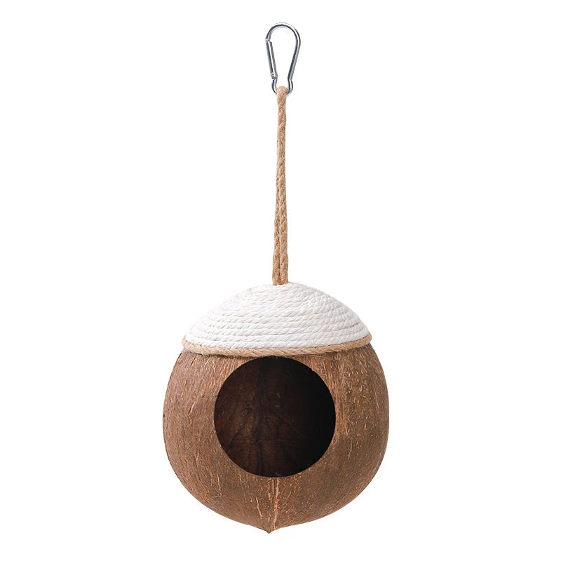 Coconut Bird Nest Hut with Ladder for Parrots Parakeet Conures Cockatiel - Small Animals House Pet Cage Habitats Decor