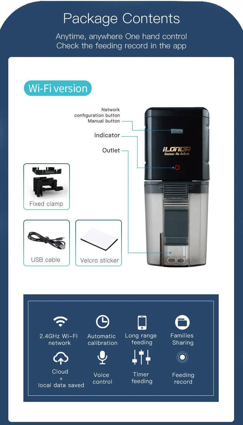 Ilonda Wifi Fish Feeder Organ Smart Control Aquarium Tank Automatic Feeding Device Timing Fishing Equipment Accessories Carp