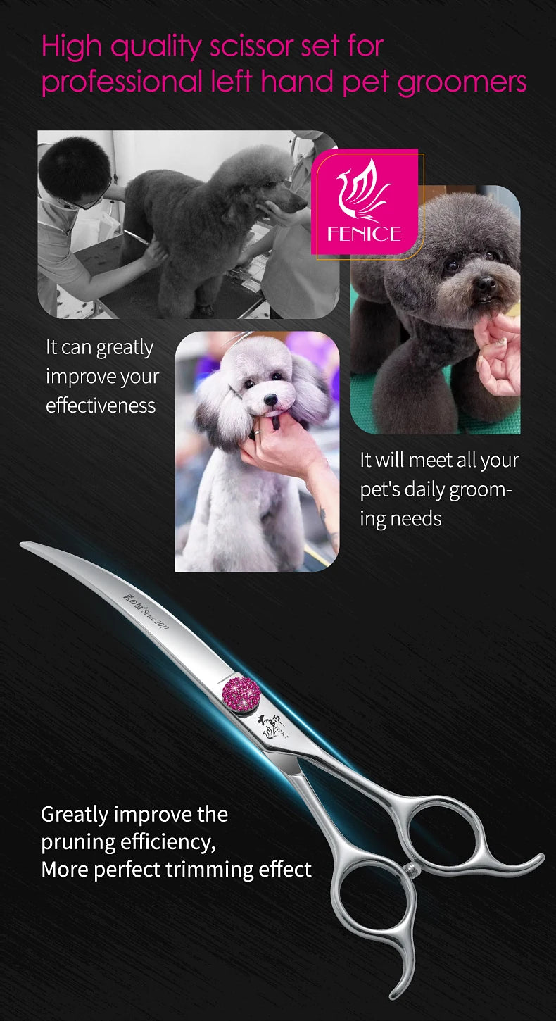 Fenice Pink Diamond Screw Pet Super Curved Scissors 45° 6.5/7.5inch Pet Dog Grooming Scissors Trimming Shear For Pet Beauticians