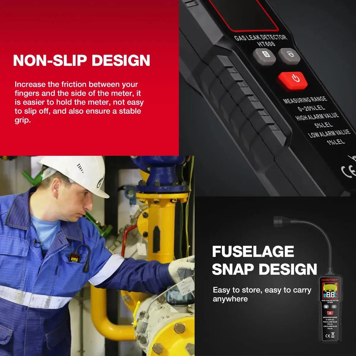 HABOTEST HT608 Natural Gas Leak Detector Sound & Screen Alarm Combustible Flammable Methane Gas Leak Detector Location Determine