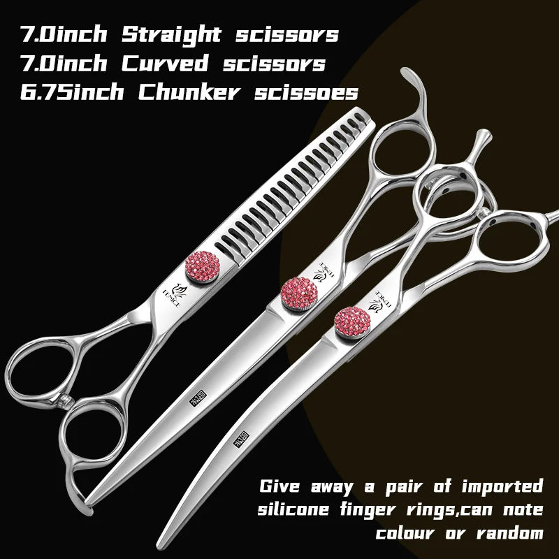 Fenice 6.5/7.0 inch High-end JP440C Alloy Steel Diamond Screw Grooming for Dogs Scissors Shears Kit for Dog Groomers