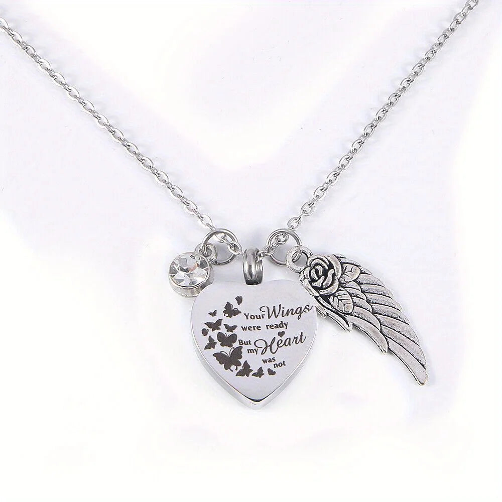 Angel Heart Wings Ashes Keepsake Cremation Memorial Urn Necklace For Gift