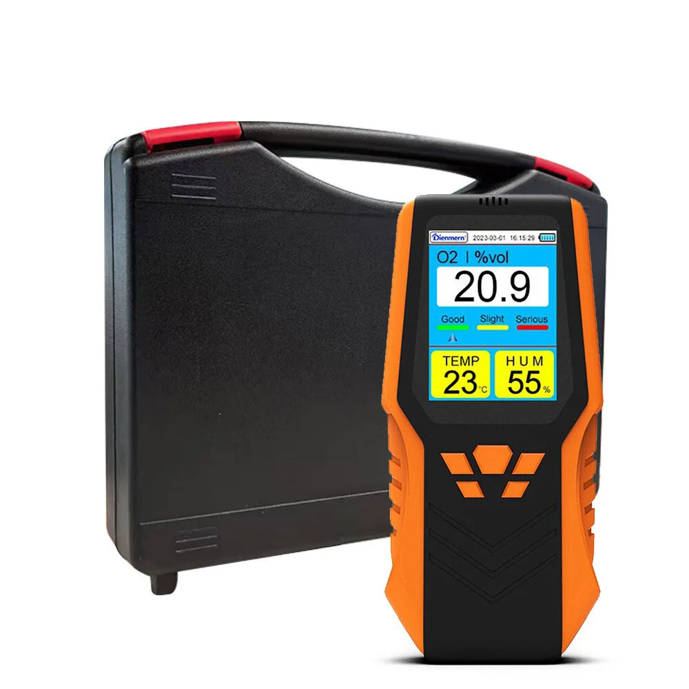 Portable Handheld O2 Detector, 0-30%Vol Oxygen Gas Monitor with 1.5s Fast Response, Temp & Humidity Tester, 14H Long Working