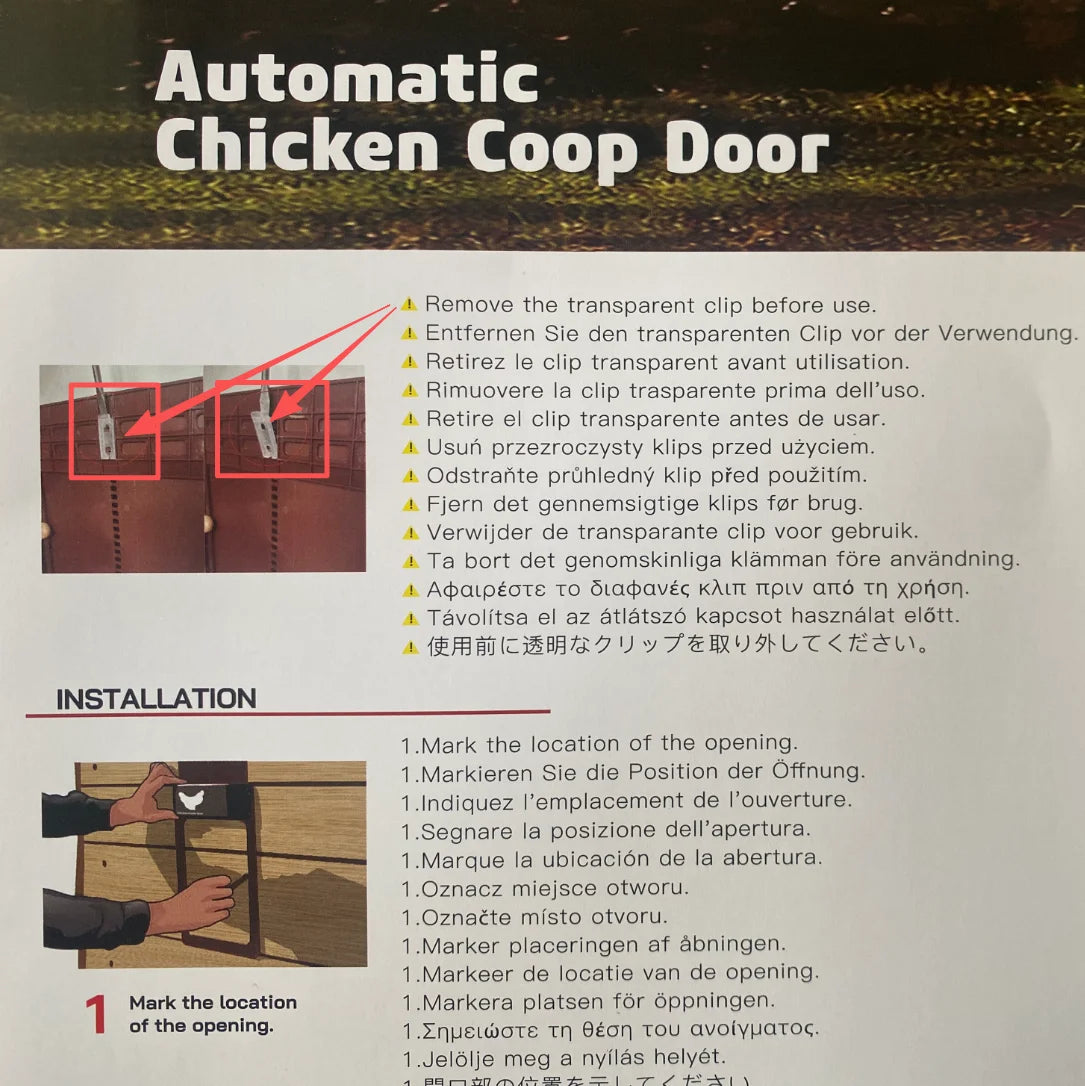 Automatic Chicken Coop Door Chicken House Door Light Sensor Farm Chicken Opener Pets Duck Cage Door Supplies Battery Powered