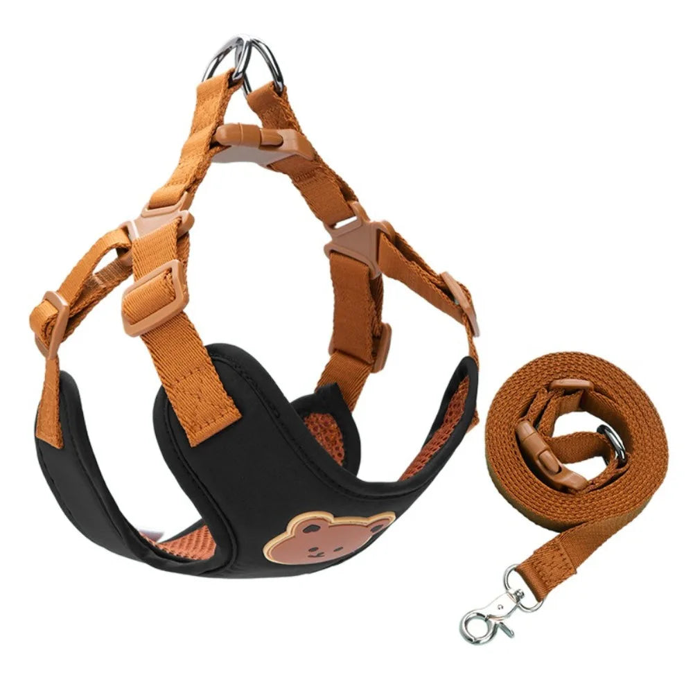 Cartoon Cute Pet Harness Leash Adjustable No Pull Dog Collar Harness Anti-Escape Dog Harness Outdoor Walking Travel