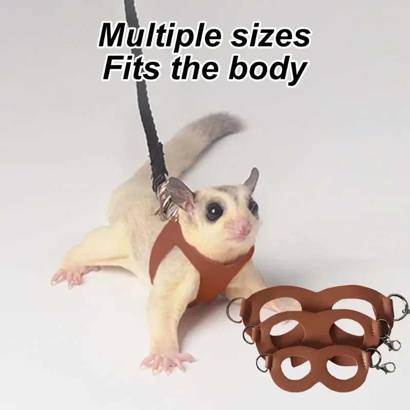 4 Pcs /set Sugar Quoll Harness + Leash Set Escape-Proof Adjustable Collar for Pet Small Animals Hamsters Sugar Gliders Squirrels
