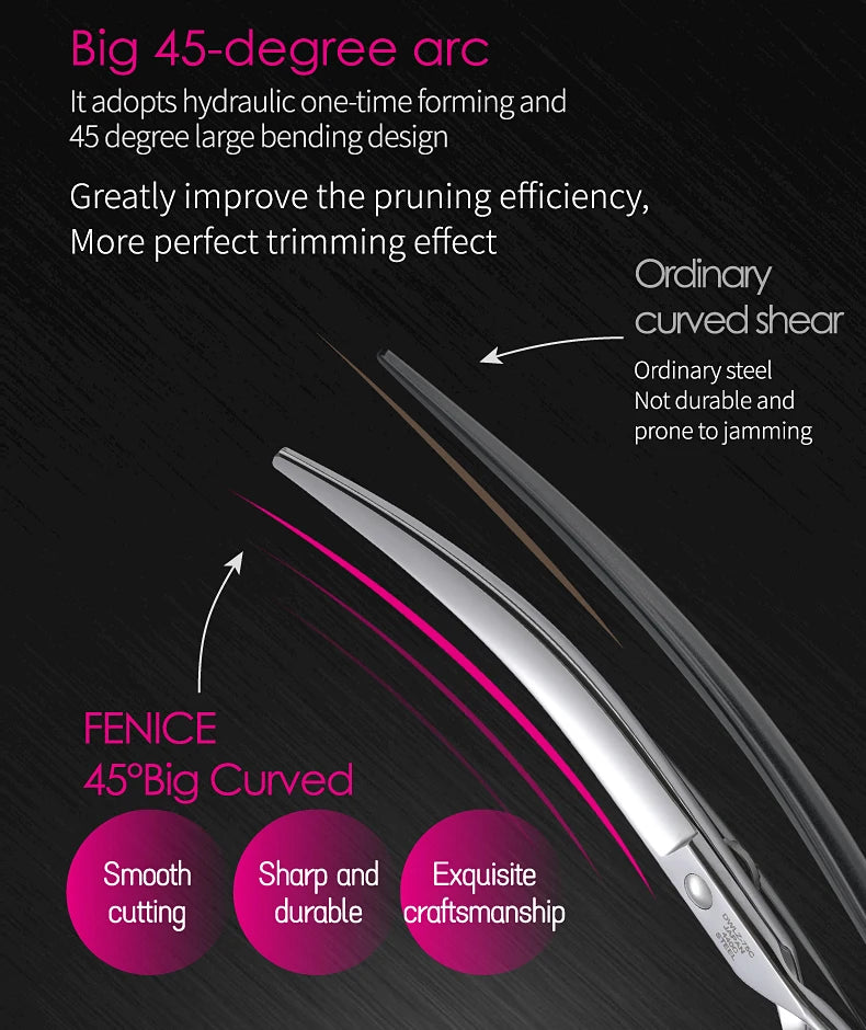 Fenice Pink Diamond Screw Pet Super Curved Scissors 45° 6.5/7.5inch Pet Dog Grooming Scissors Trimming Shear For Pet Beauticians