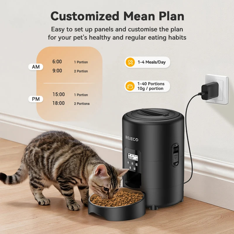 ROJECO 2L Automatic Pet Feeder Smart Cat Food Kibble Dispenser Button Version Smart Control Auto Dog Feeder For Cat Dog Supplies