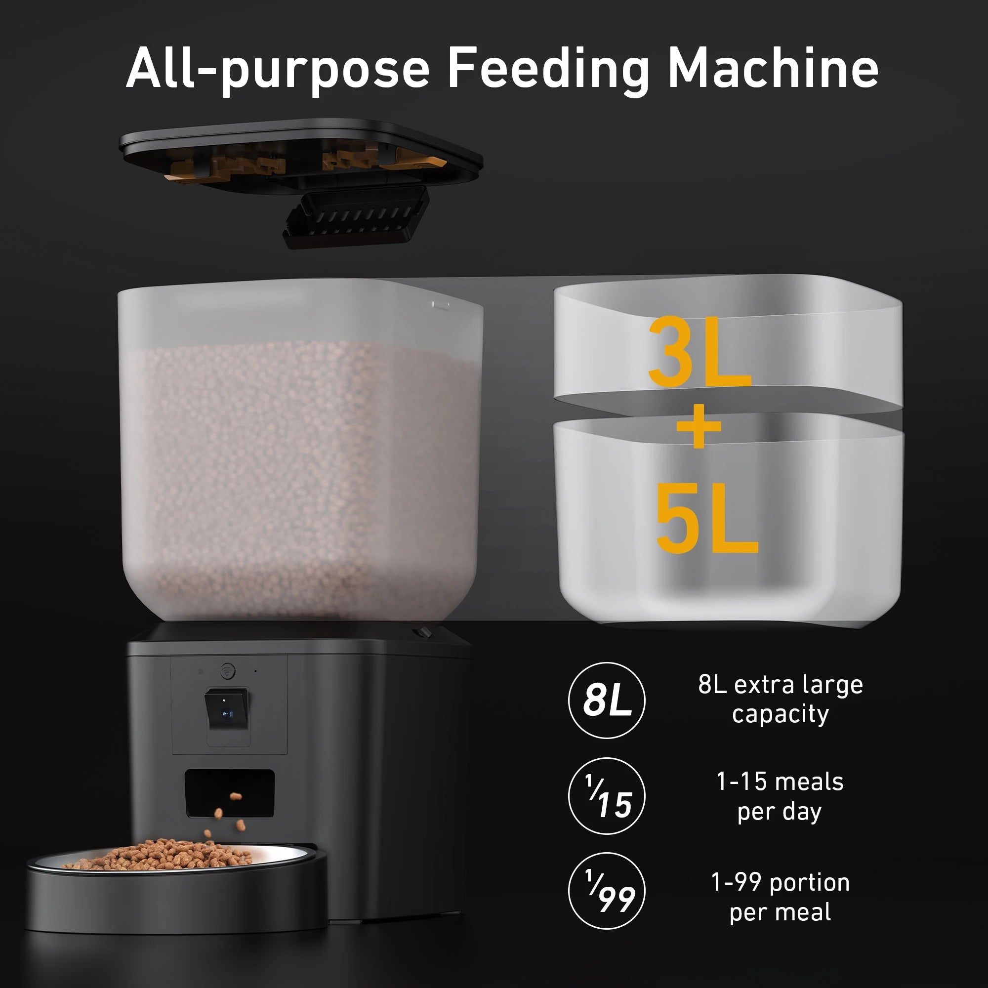 Furpipi 8L Smart Automatic Cat Feeders with 1080P HD Camera 5G WiFi Pet Feeder Tuya APP Control Smart Dog Cat Kibble Dispenser