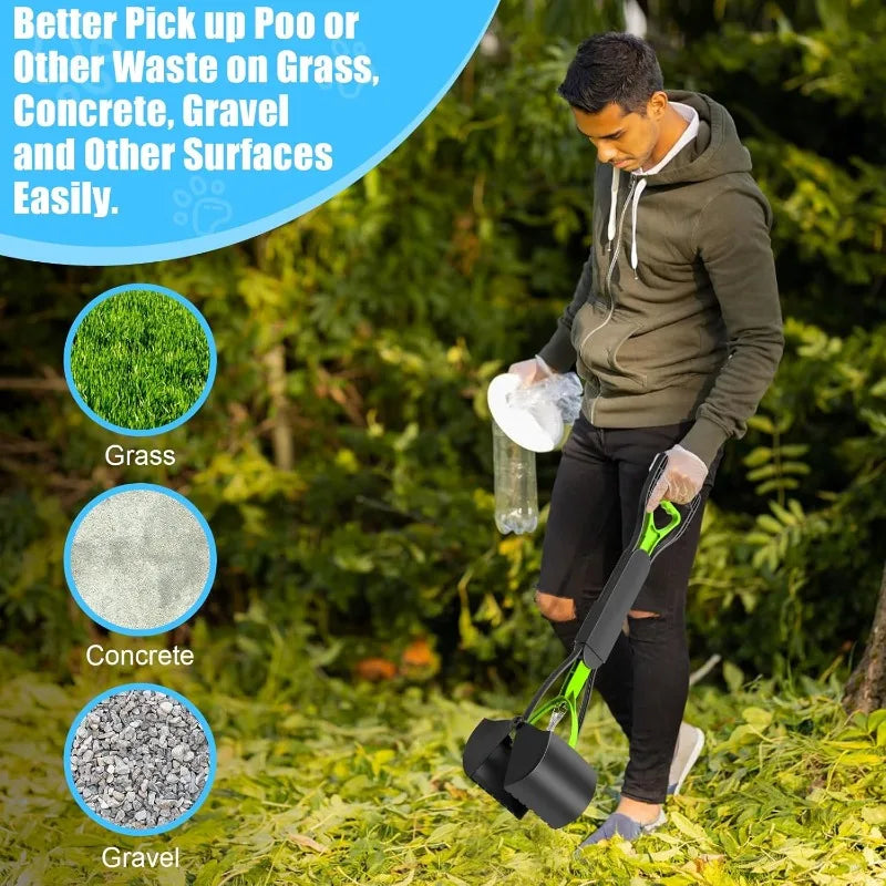 Jaw Clamp Dog Poop Scooper Heavy Duty Long Handle Pet Waste Grabber for Dogs Cats Puppies Foldable Rust Proof Cleaning Tool