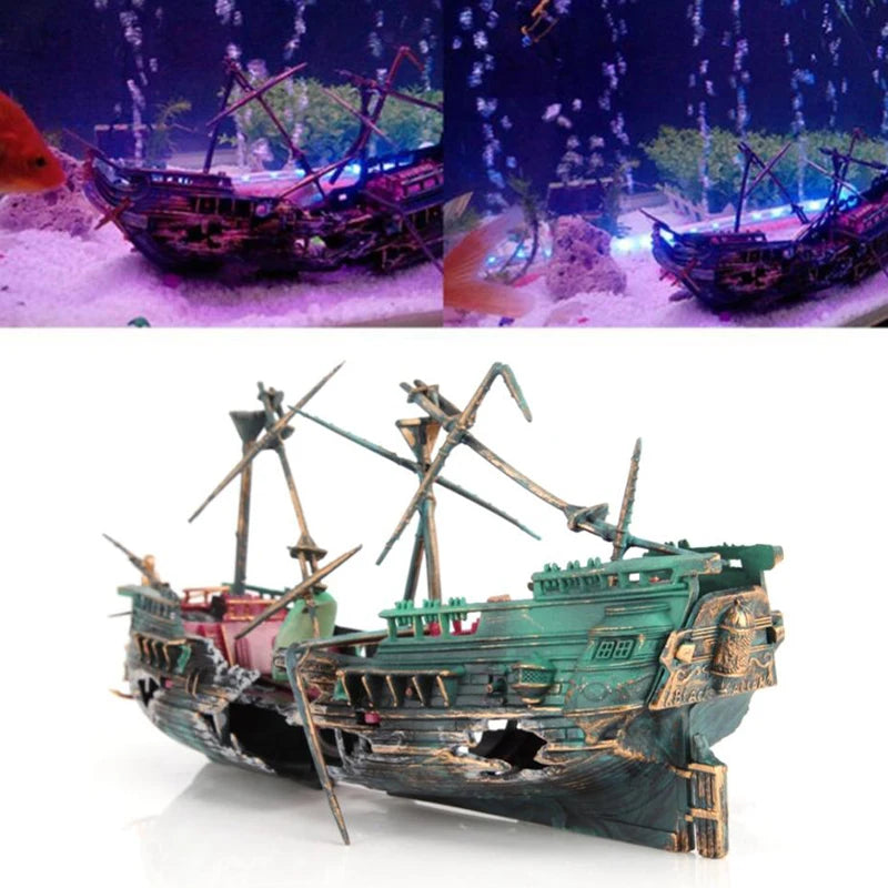Bubbling Aquarium Decoration Sunken Ship Ornament Decor for Fish Tanks