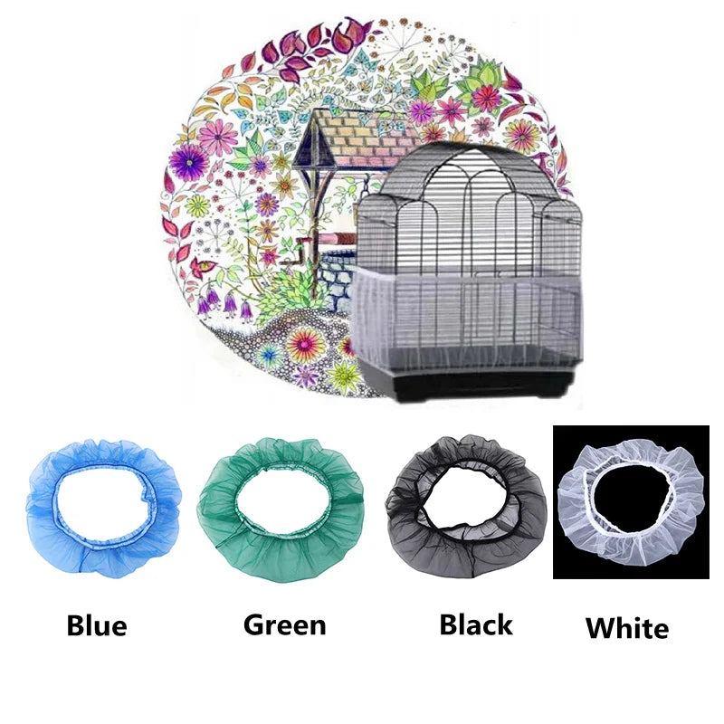 Receptor Seed Guard Nylon Mesh Bird Parrot Cover Soft Easy Cleaning Nylon Airy Fabric Mesh Bird Cage Cover Seed Catcher Guard