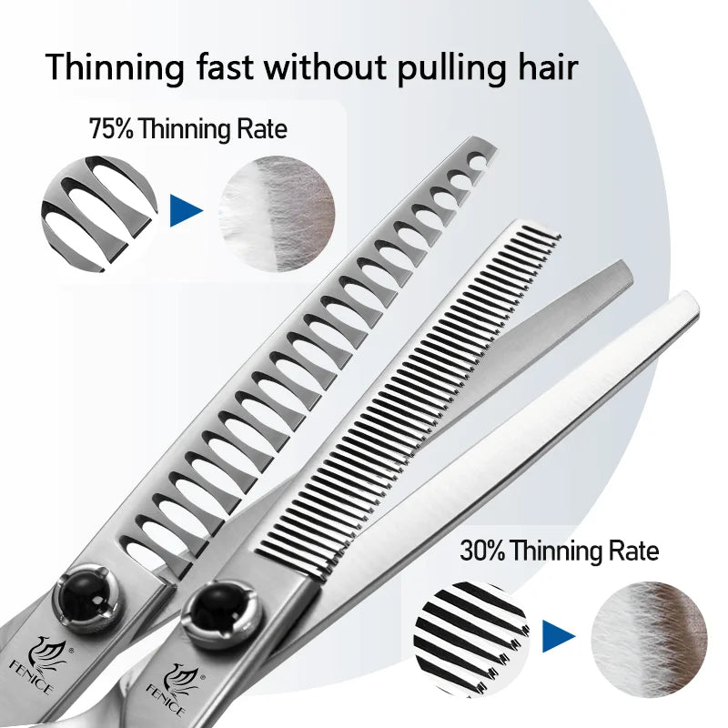 Fenice 6.5/7.0/7.5 Inch Pet Grooming Scissors Set Dog Hair Trimming Shears Cutting Thinning Curved Scissor Kit for Family Use
