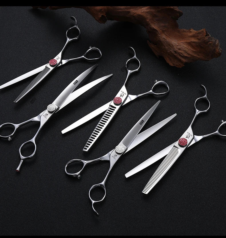 Fenice 6.5/7.0 inch High-end JP440C Alloy Steel Diamond Screw Grooming for Dogs Scissors Shears Kit for Dog Groomers