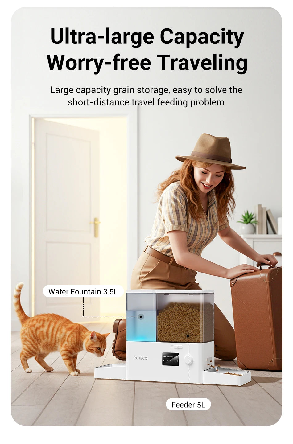 ROJECO 8.5L Automatic Pet Feeder Water Fountain WIFI APP Remote Control Smart Dog 5L Food Dispenser 3.5L Gravity Water Drinker ﻿