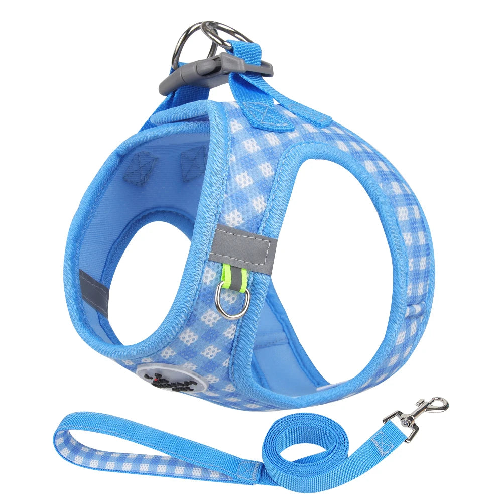 Checked Harness Small Medium-Sized Dog Cat Reflective Breathable Dog Lead Teddy Step In Bichon Pet Walking Harness Leash Rope