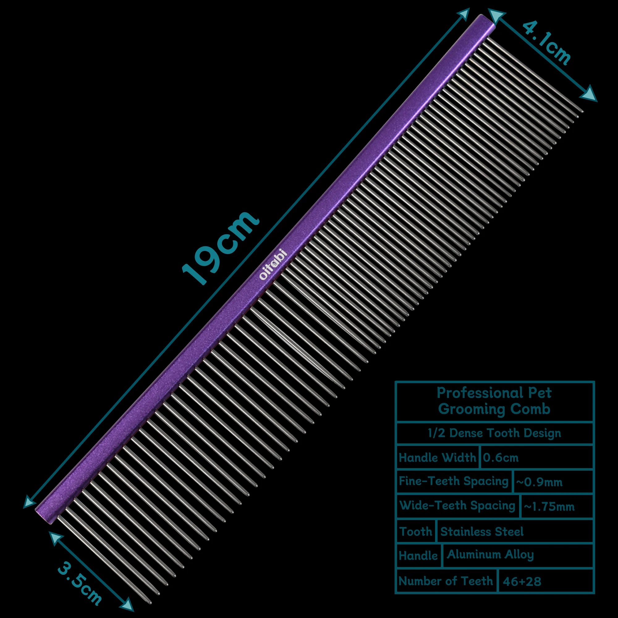 Oitabi Pet Comb Stainless Steel Long Teeth Comb for Dogs & Cats Pet Hair Comb for Home Grooming Kit Removes Knots Mats & Tangles